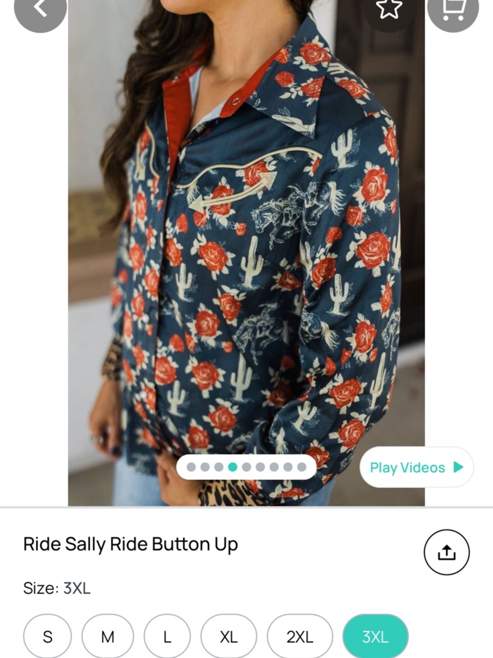 Button-Up Floral Western Shirt - Navy with Red Roses-Ride Sally Ride Button Up.